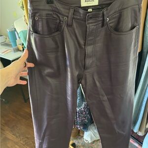Agolde Faux Leather Jeans in Deep Plum